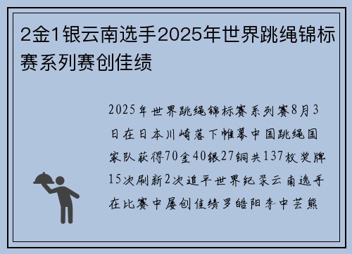2金1银云南选手2025年世界跳绳锦标赛系列赛创佳绩